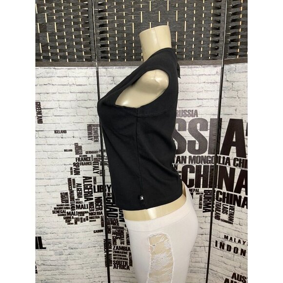 Express Jrs L Black V- Neck Cotton Crop Muscle Tee Tank Top - Picture 4 of 5